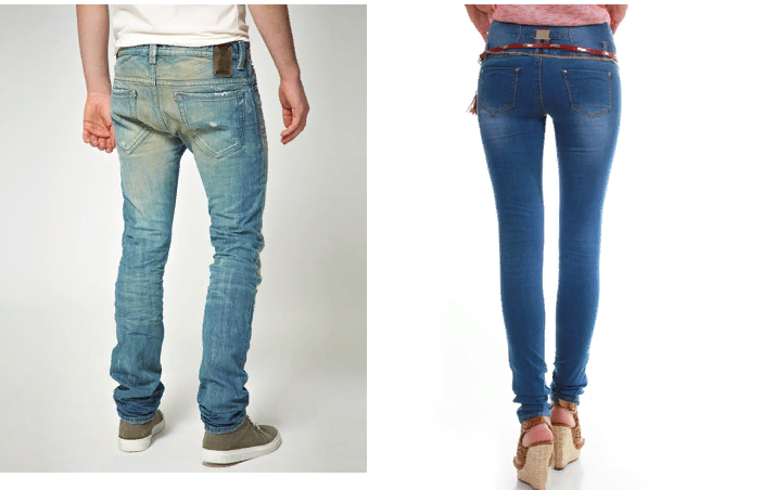 Los jeans para mujeres y para hombres son diferentes en corte