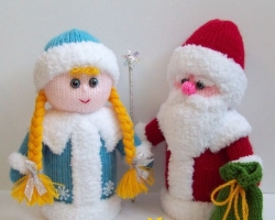 Как да завържете Дядо Коледа и снежна девойка с игли за плетене и плетене на една кука: Описание, видео
