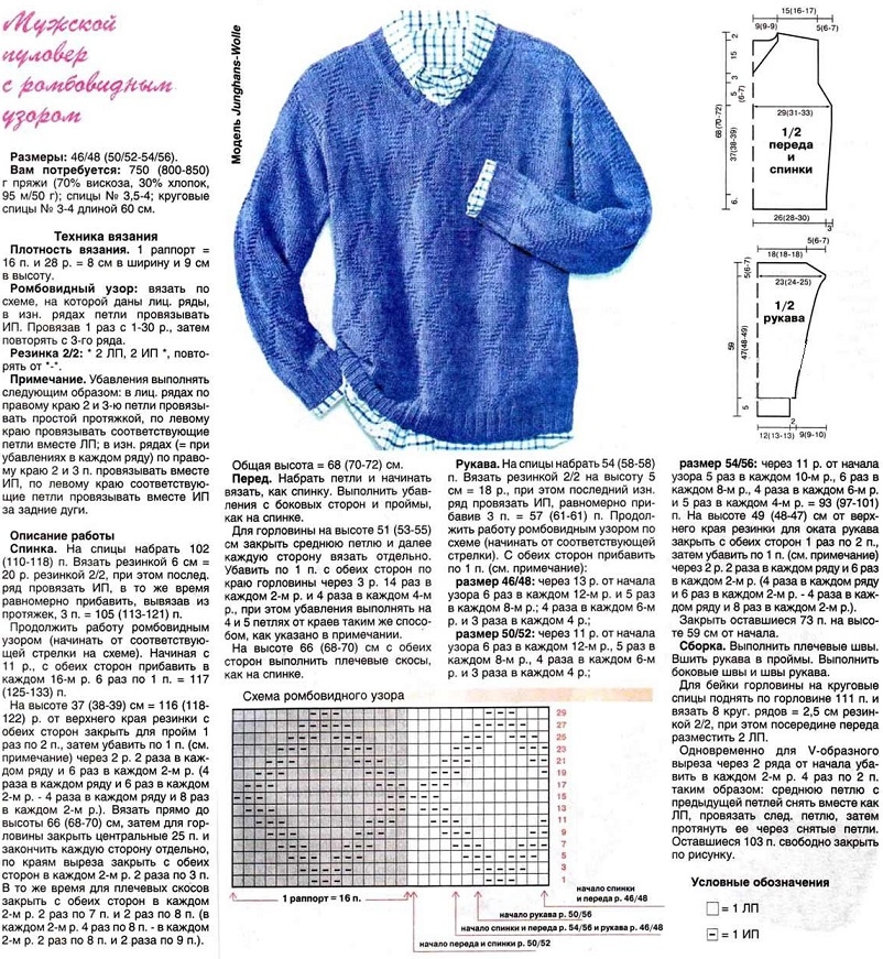 Suéter masculino con un patrón de romboides