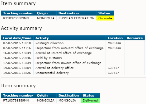 Отслеживание почта монголии
