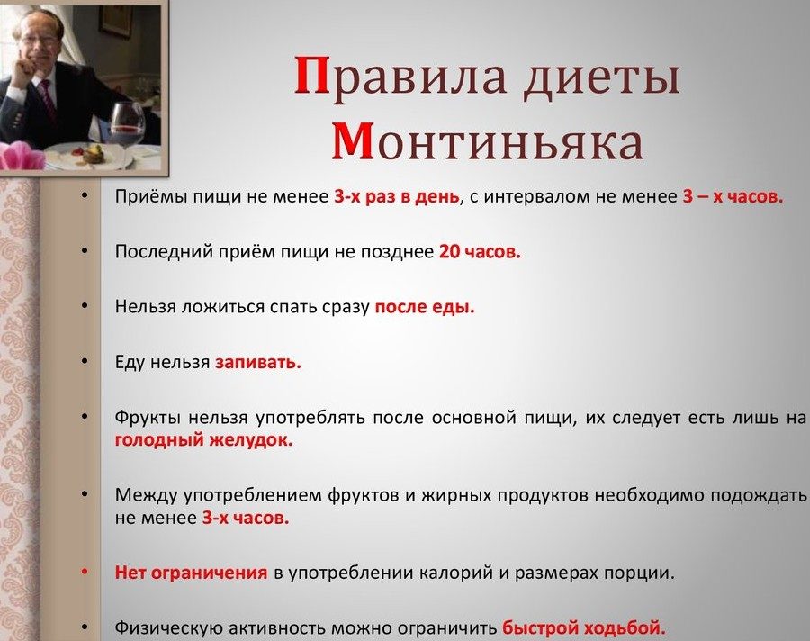 Правила диеты монтиньяка