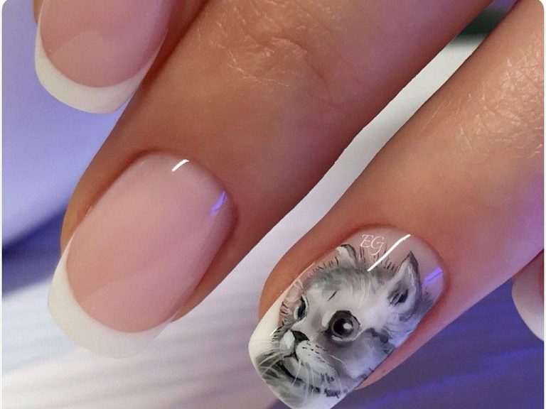 Дизайн ногтей с котом