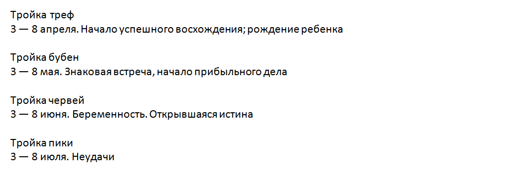 Значение и временной промежуток события для троек всех мастей
