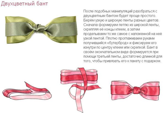Как сделать простой красивый бант из ленты двух цветов своими руками?