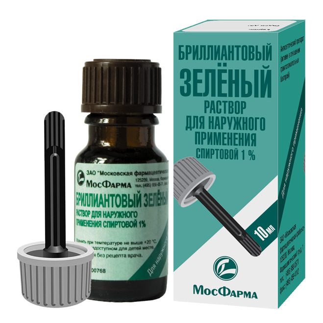 Зеленка - классическое средство для обработки пупка.