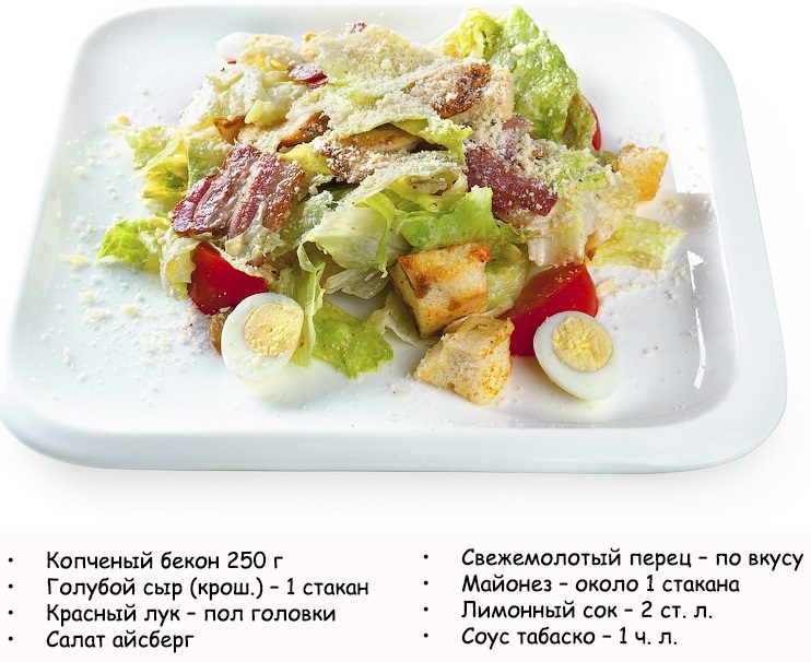 Вариант салата айсберг с копченым беконом