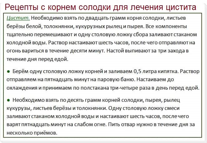 Рецепты с корнем солодки для лечения цистита
