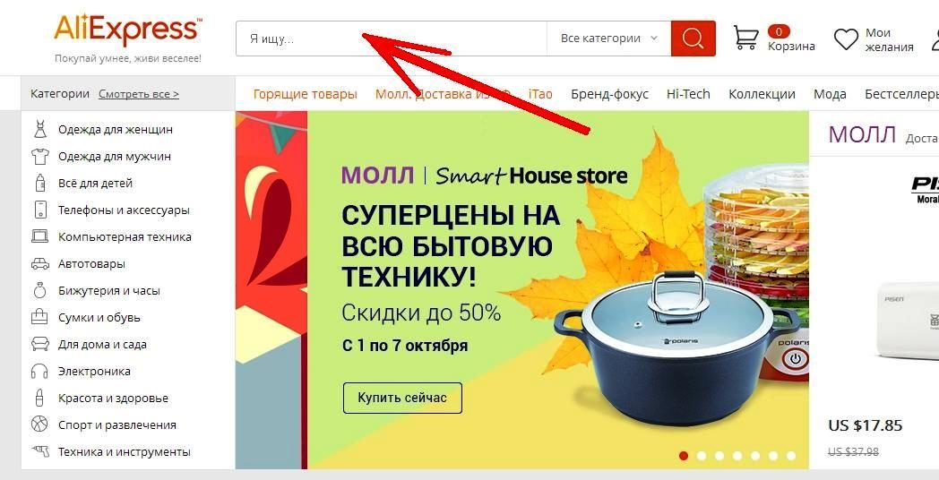 Строка поиска товара на сайте алиэкспресс