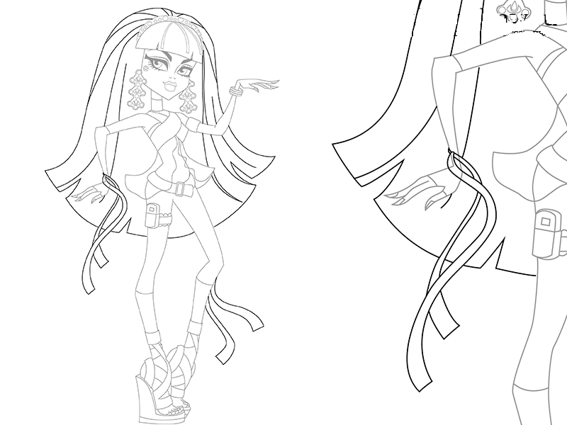 Рисунок клео из монстер хай карандашом в полный рост, шаг 3
