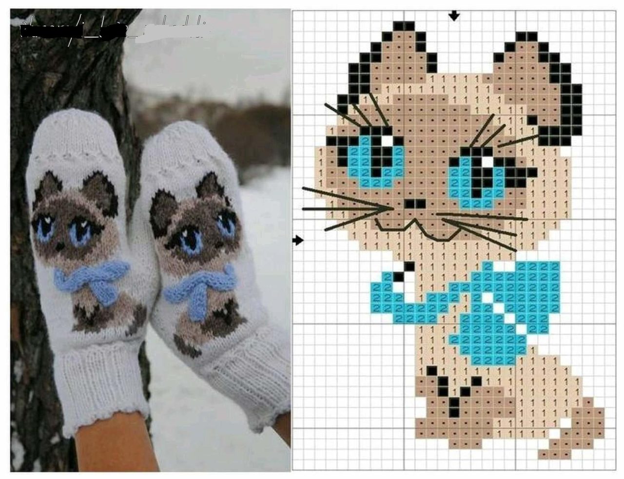 Вышивка на варежках, связанных спицами, схема 2