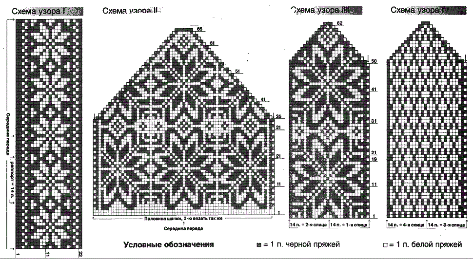 Узоры снежинки для вязания варежек спицами, пример 3