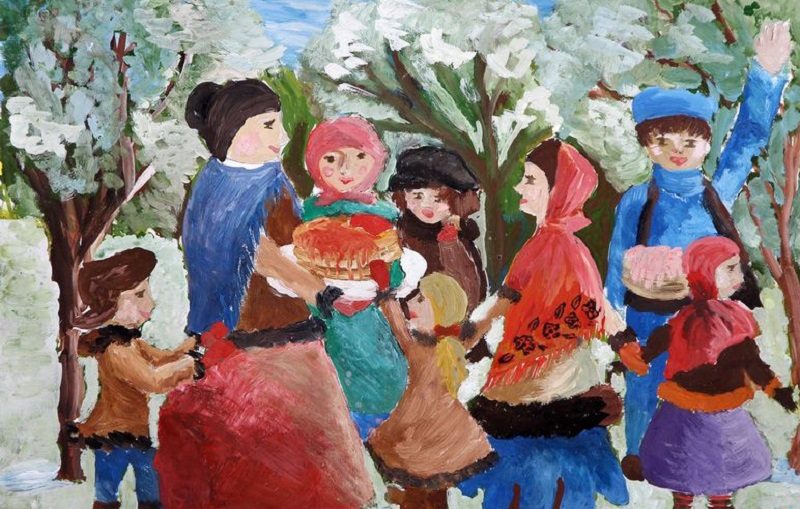 Вот такой рисунок масленицы вы можете нарисовать красками