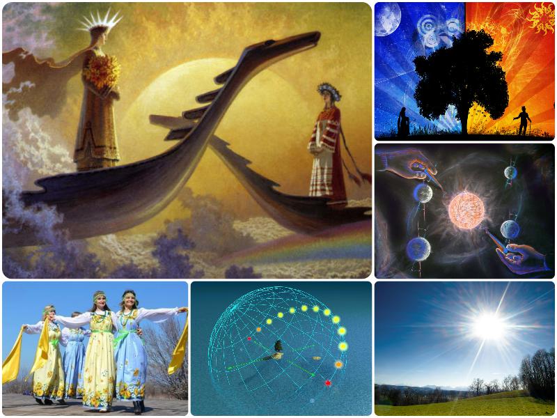 Коллаж из рисунков и фото, посвященных дням равноденствия и их празднованию