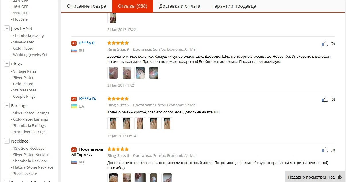 Отзывы о кольце, приобретенном на алиэкспресс.