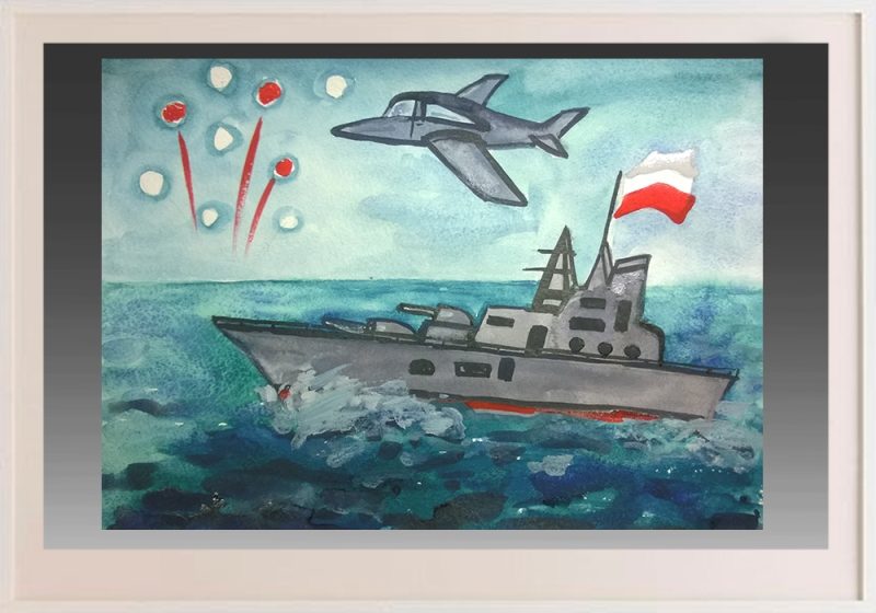 Рисуем пенный гребень волны и закрашиваем участки на рисунке красной краской