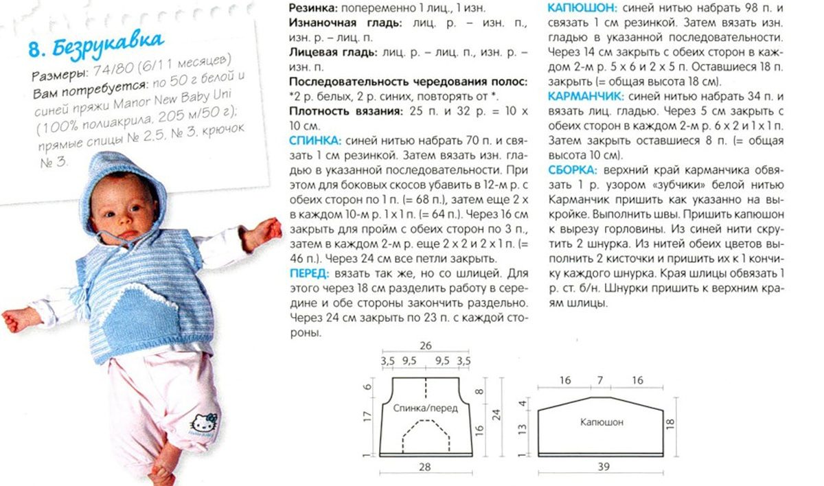 Жилет спицами для новорожденной девочки «реглан»