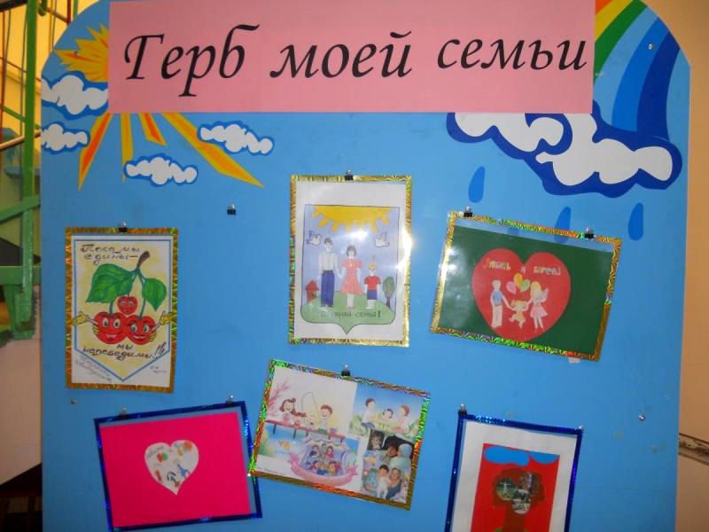 Готовые рисунки гербов семей на доске в школе
