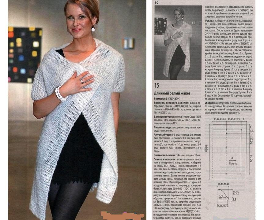 Описание вязания спицами теплого длинного женского жилета из мохера