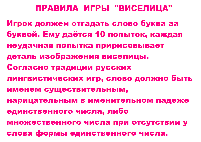 Правила игры «виселица».
