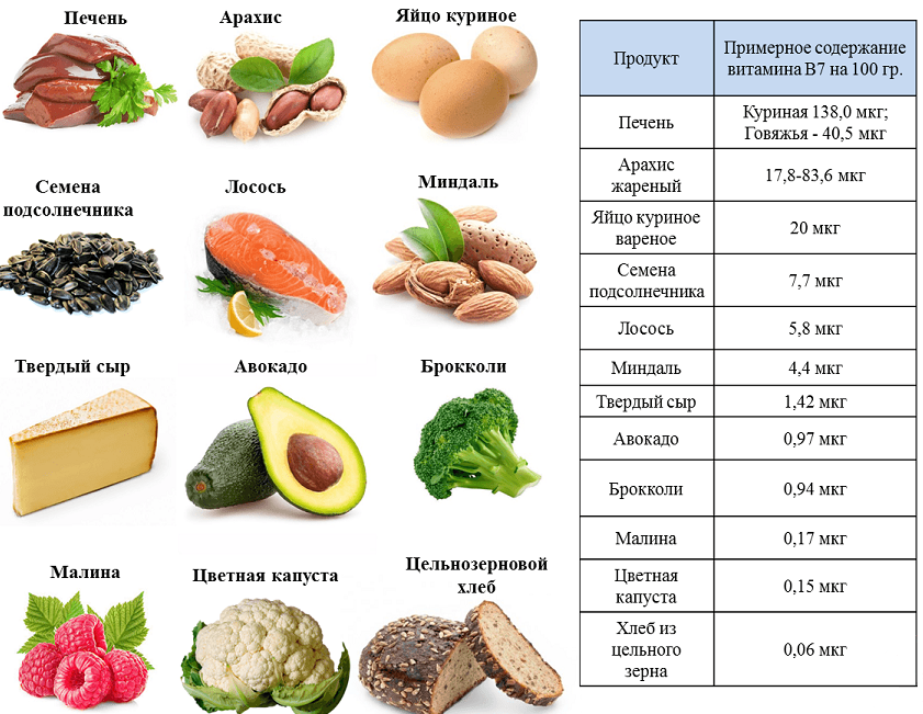 Продукты источники биотина (витамина в7)