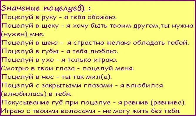 Значение поцелуев в разные места