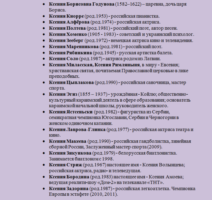 Известные люди, знаменитости с именем ксения