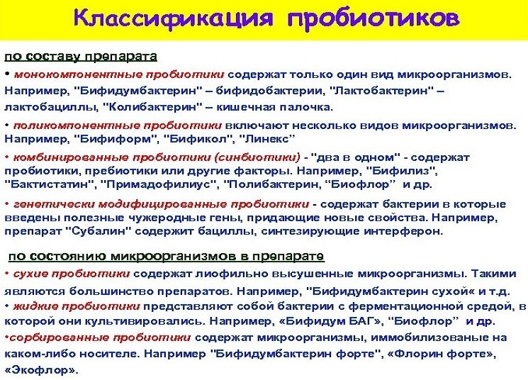 Классификация пробиотиков