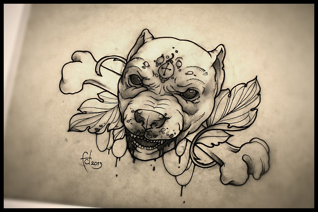 Тату эскиз demonic pitbull