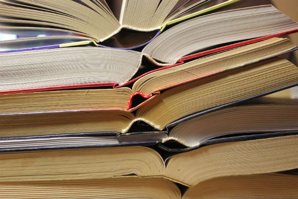 Стопка открытытх книг с примерами правильного склонения женских имён