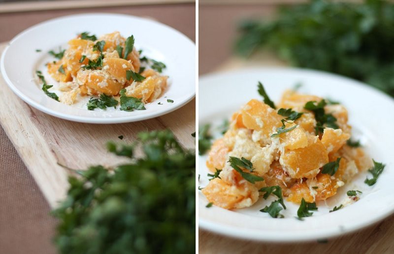 Запеченная кусочками дыня под сыром