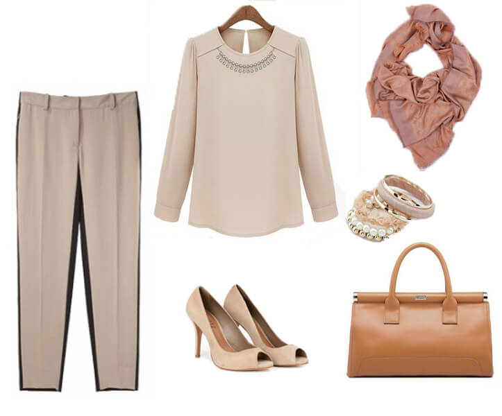 Сочетание элементов гардероба (бежевые штаны с лампасами)