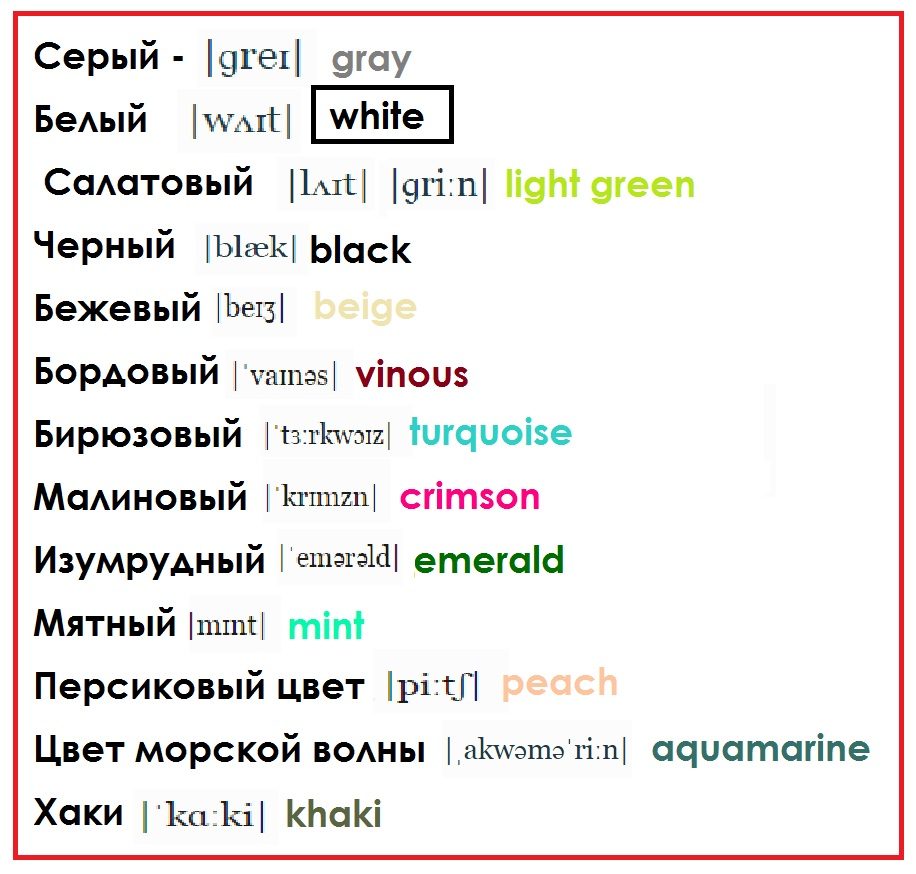Цвета на английском