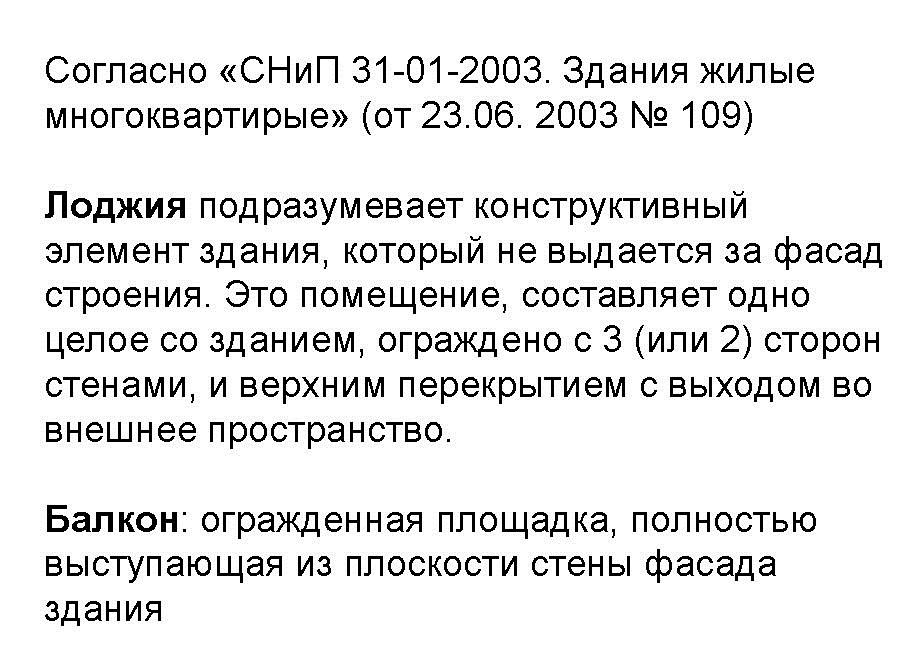 Определение балкона и лоджии по снип