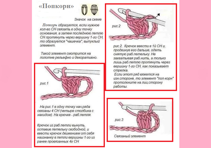 Вязание узора «попкорн»