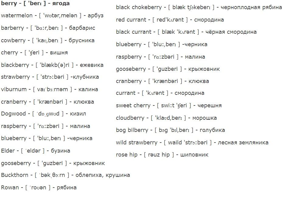 Лексика темы "овощи и фрукты"