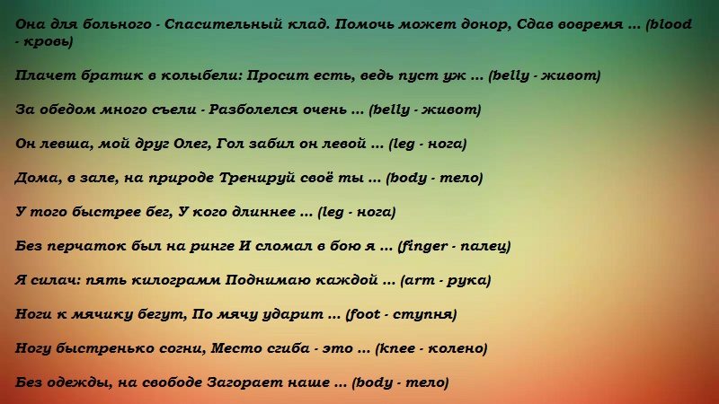 Загадки про части тела
