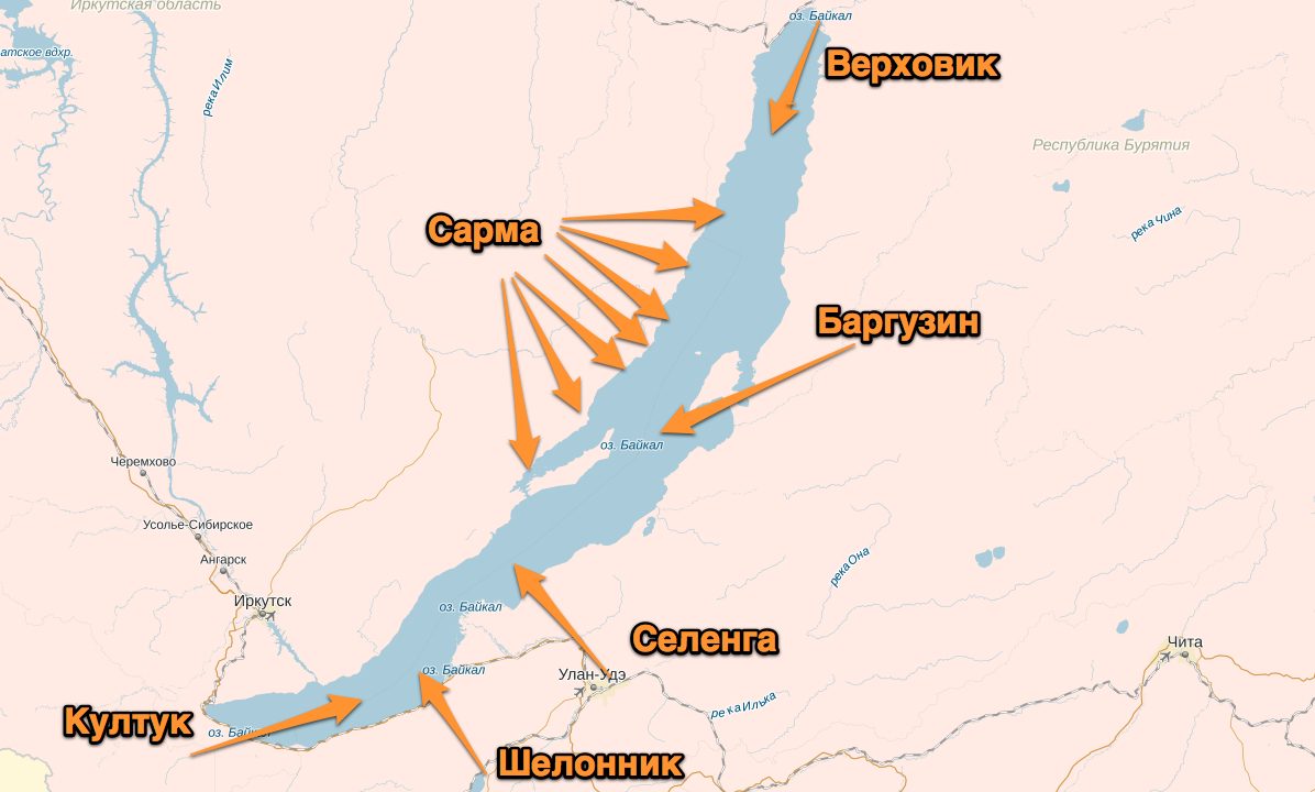 Байкал на карте