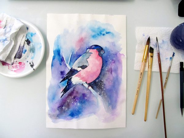 Как нарисовать снегиря акварелью