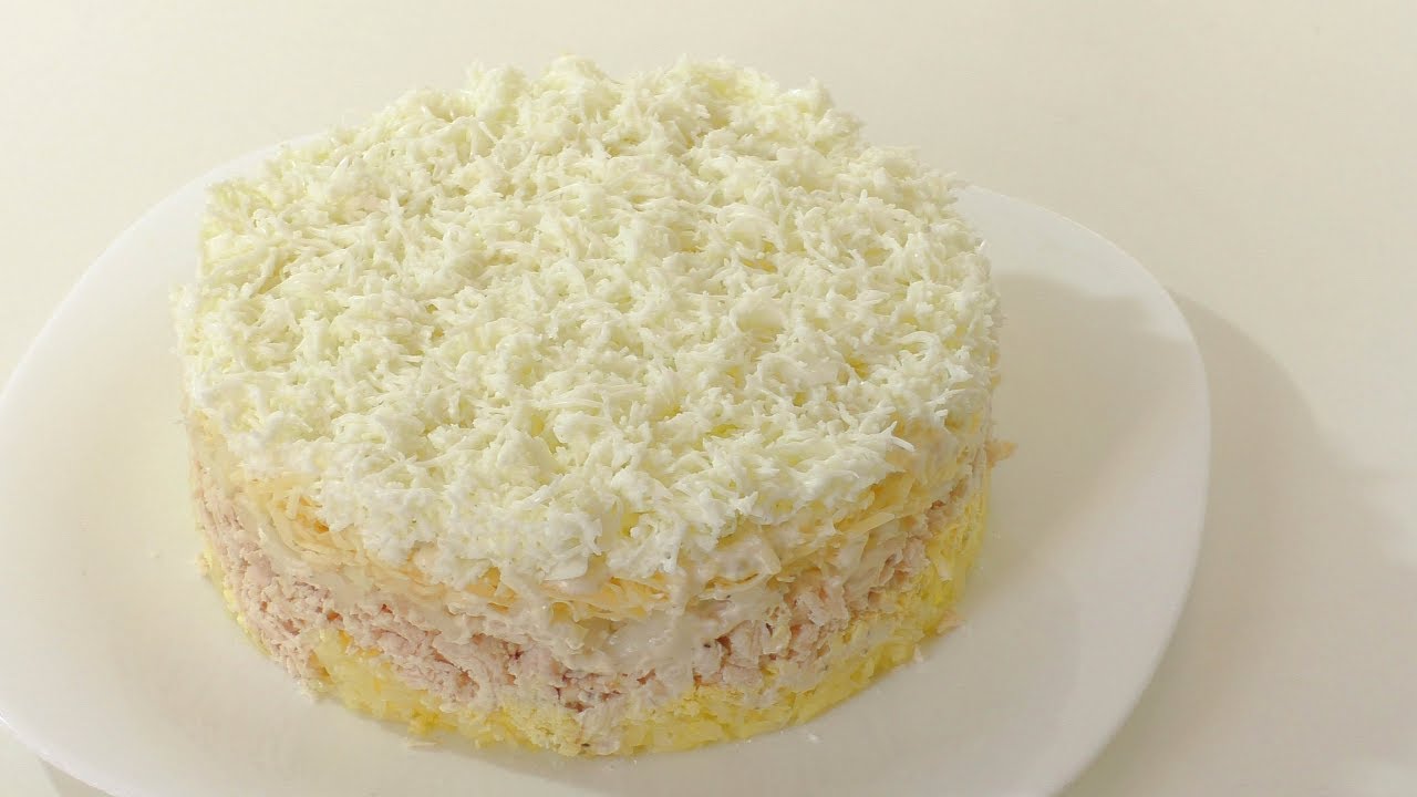Салат невеста с печенью и ананасом: рецепт
