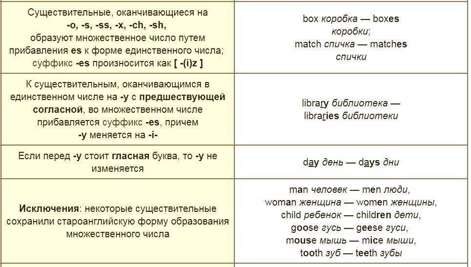 Как сделать множественное число (правила)