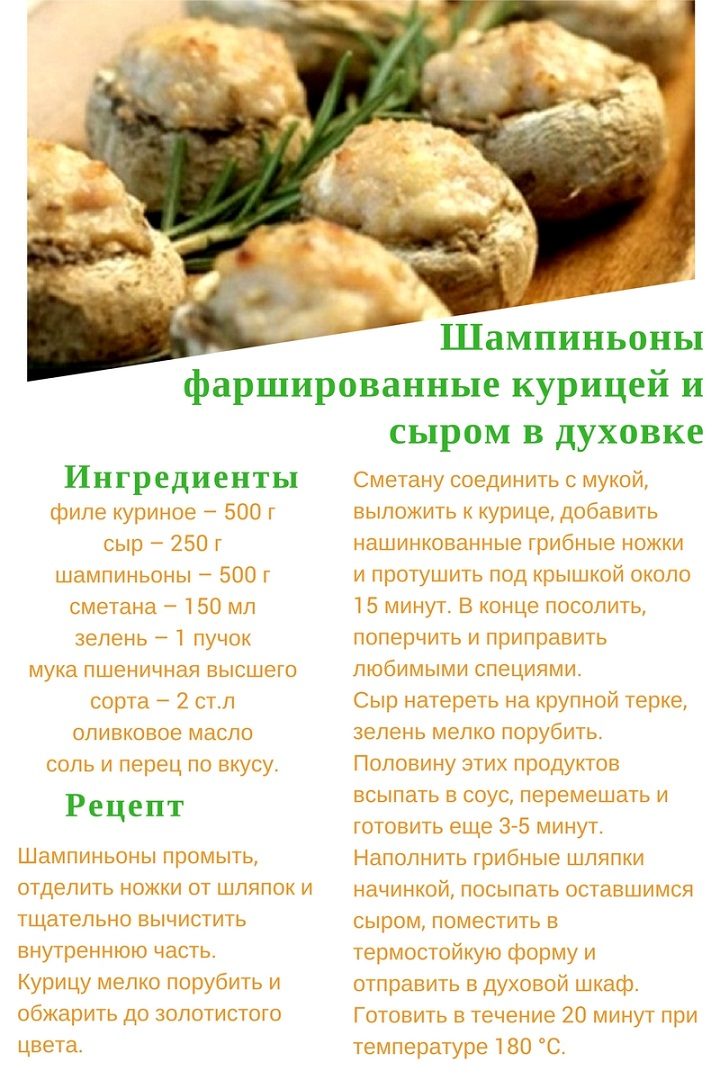 Шампиньоны, фаршированные курицей и сыром