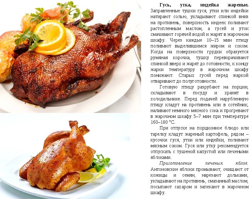 Рецепт жареного гуся, утки, индейки в духовке