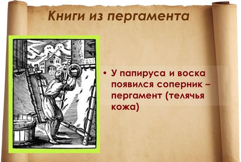 Слайд об используемых материалах для письма в древности