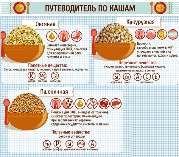 Полезные свойства самых популярных круп: овсяная, кукурузная пшеничная