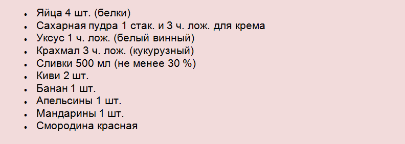Ингредиенты для торта-безе павловой с экзотическими фруктами