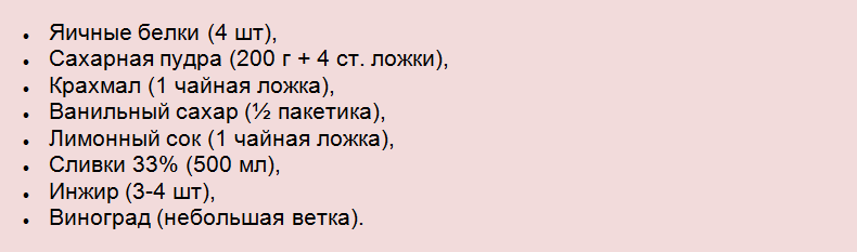 Ингредиенты торта павловой с инжиром и виноградом