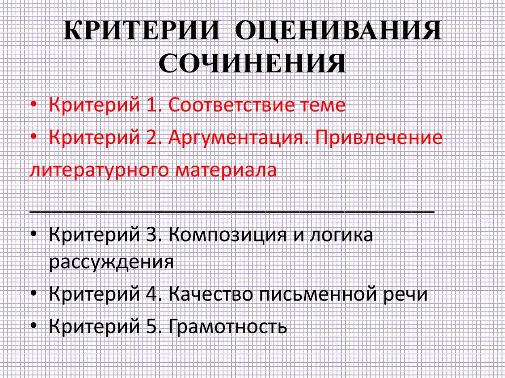 Критерии оценивания сочинений