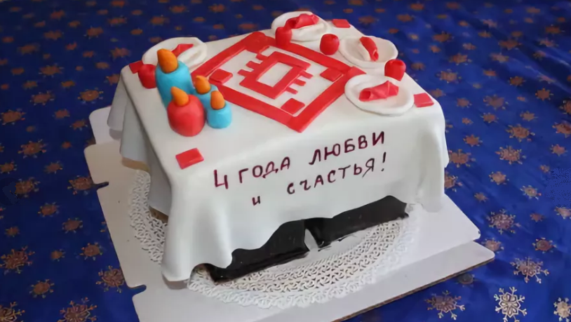 Вкусный и красивый торт 4 с мастикой на годовщину свадьбы 4 года