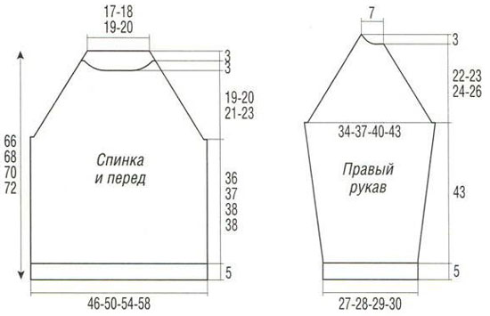 Схематическая выкройка мужского свитера реглан