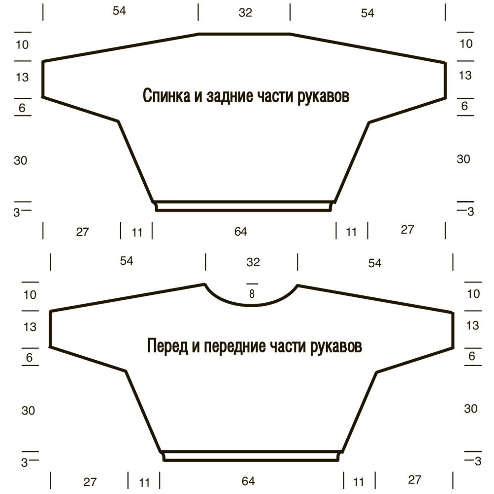 Схема выкройки для свитера свободного силуэта с рукавами - летучая мышь